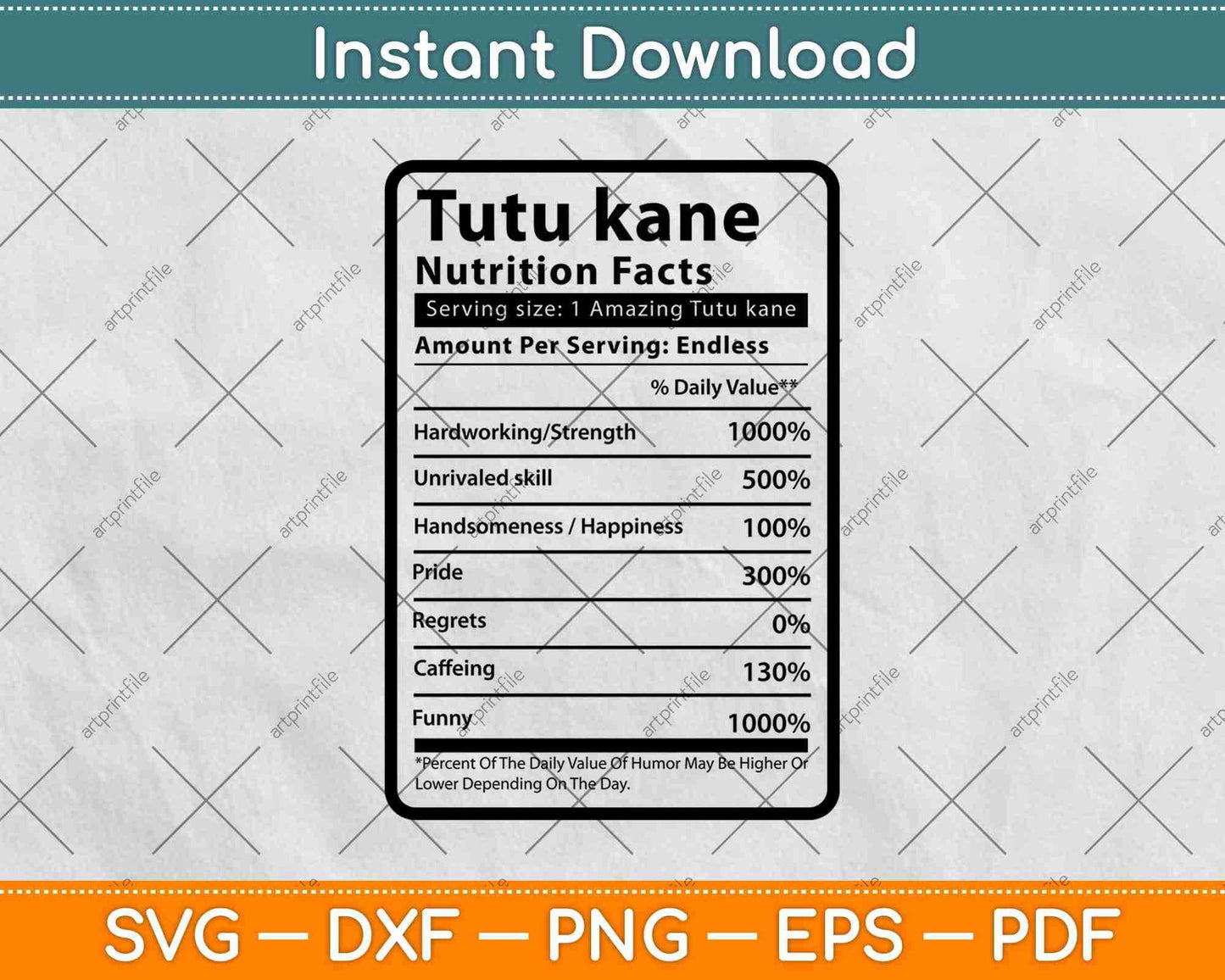 Tutu Kane Nutrition Facts Svg Png Dxf Digital Cutting Files