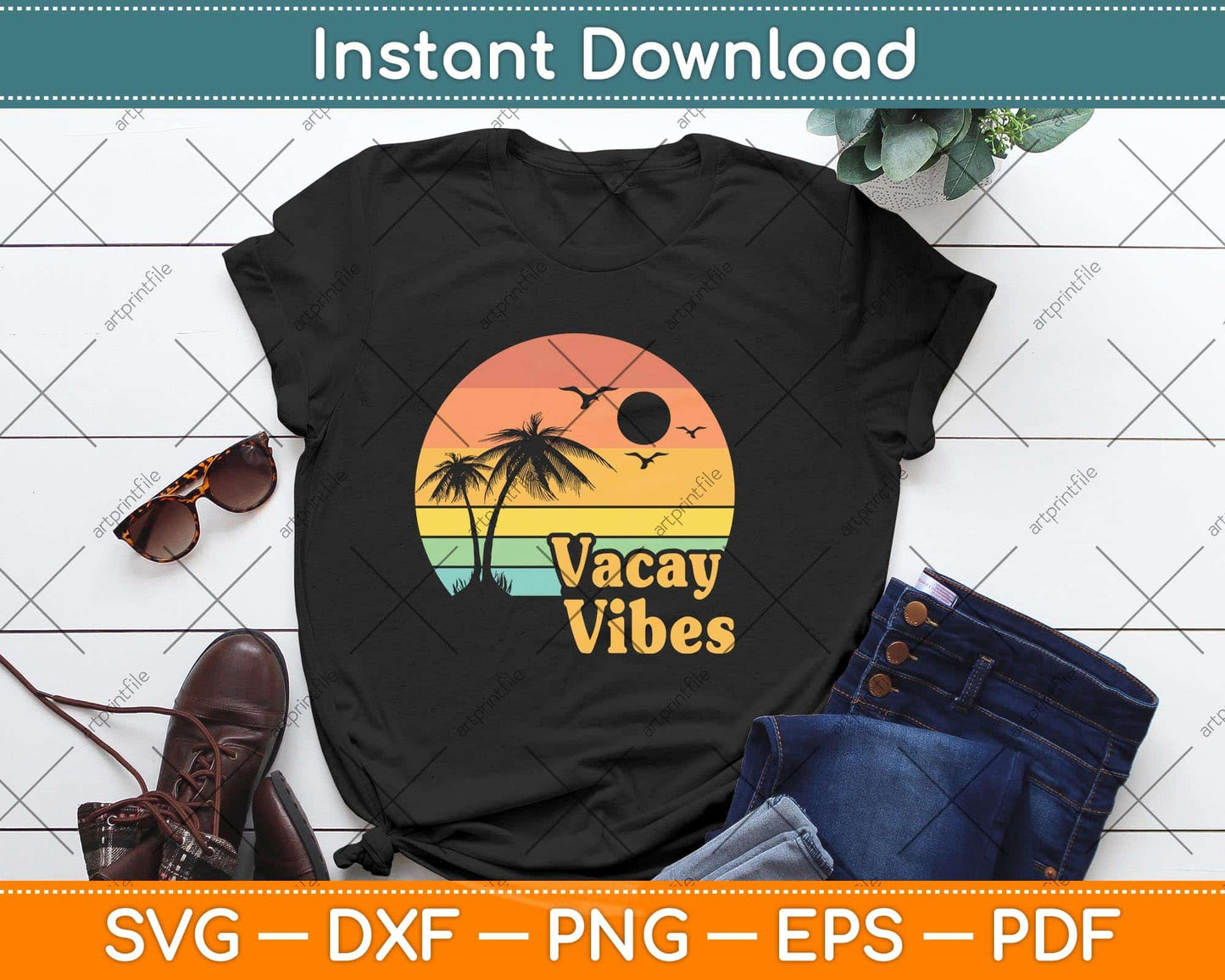 Vacay Vibes Retro Beach Vacation Summer Svg Png Dxf Digital Cutting File