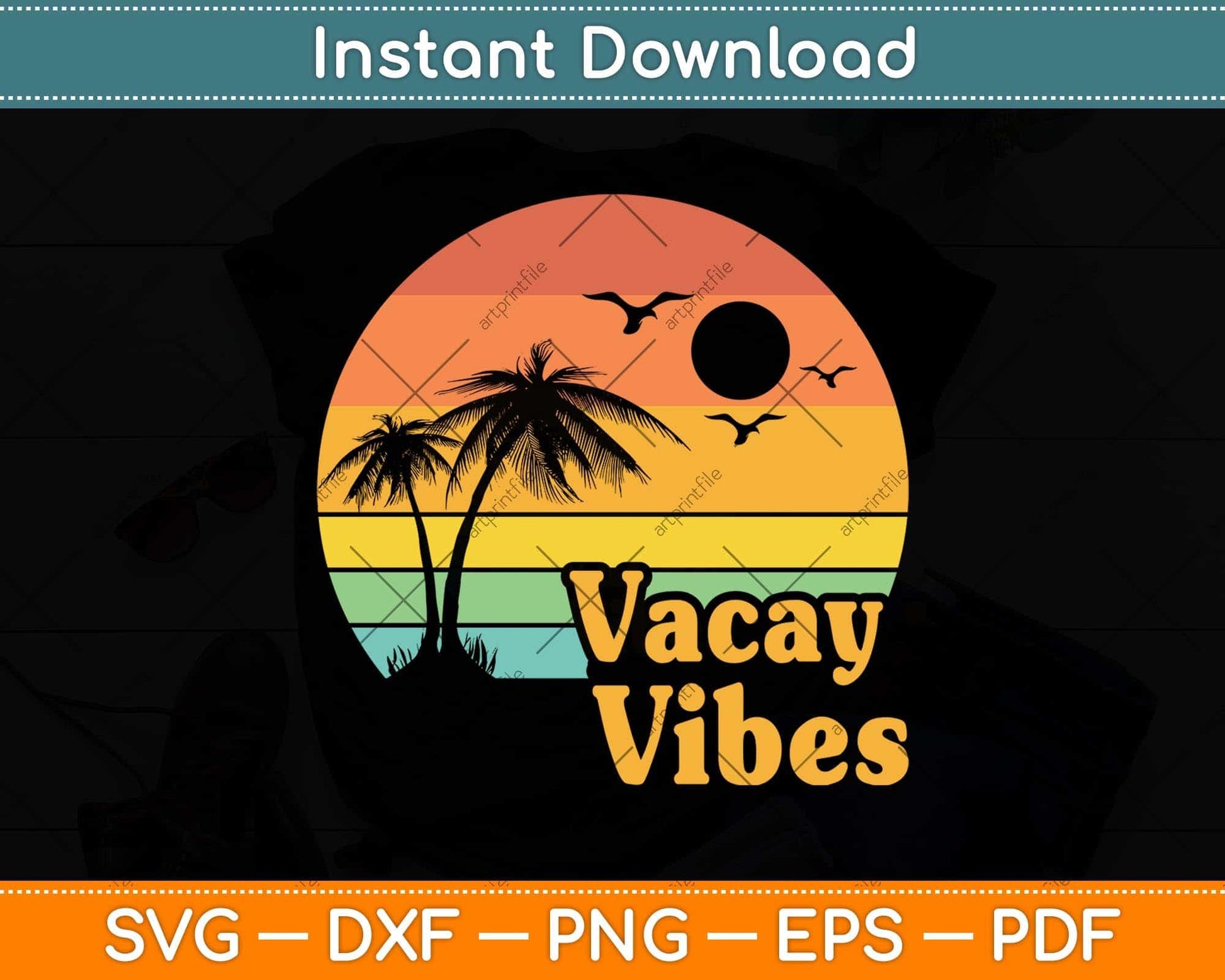 Vacay Vibes Retro Beach Vacation Summer Svg Png Dxf Digital Cutting File