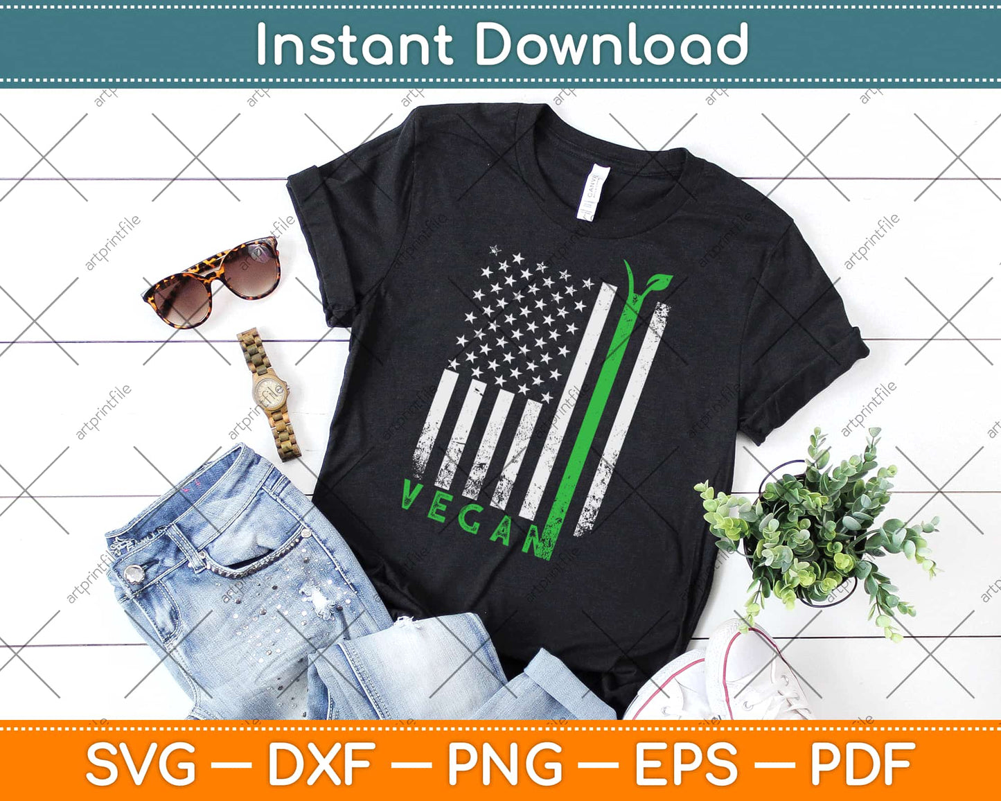 Vegan USA American Flag Vegetarian Farming Svg Design Cricut Printable Cutting File