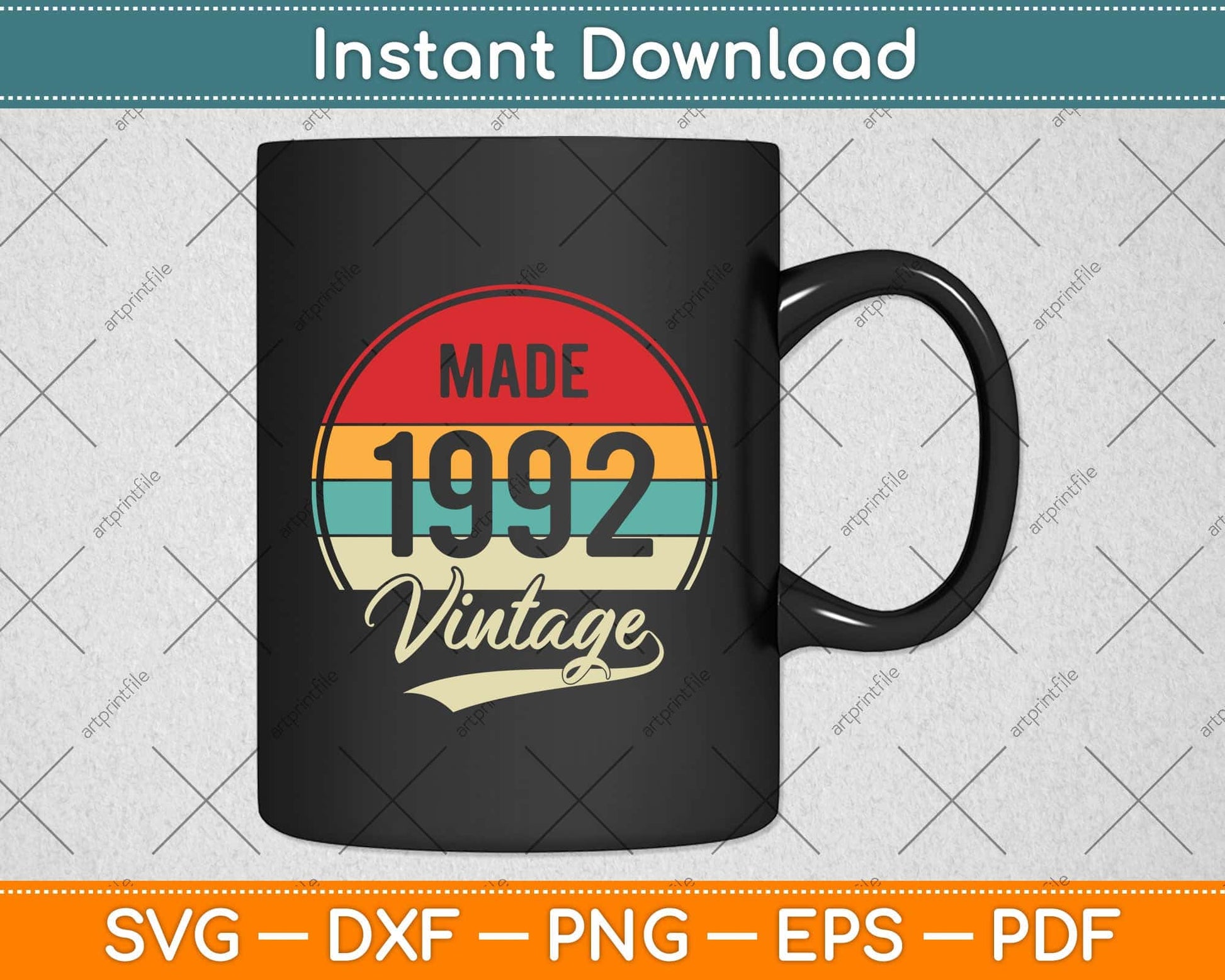 Vintage 1992 Made in 1992 30th Birthday 30 Years Old Svg Png Dxf Digital Cutting File