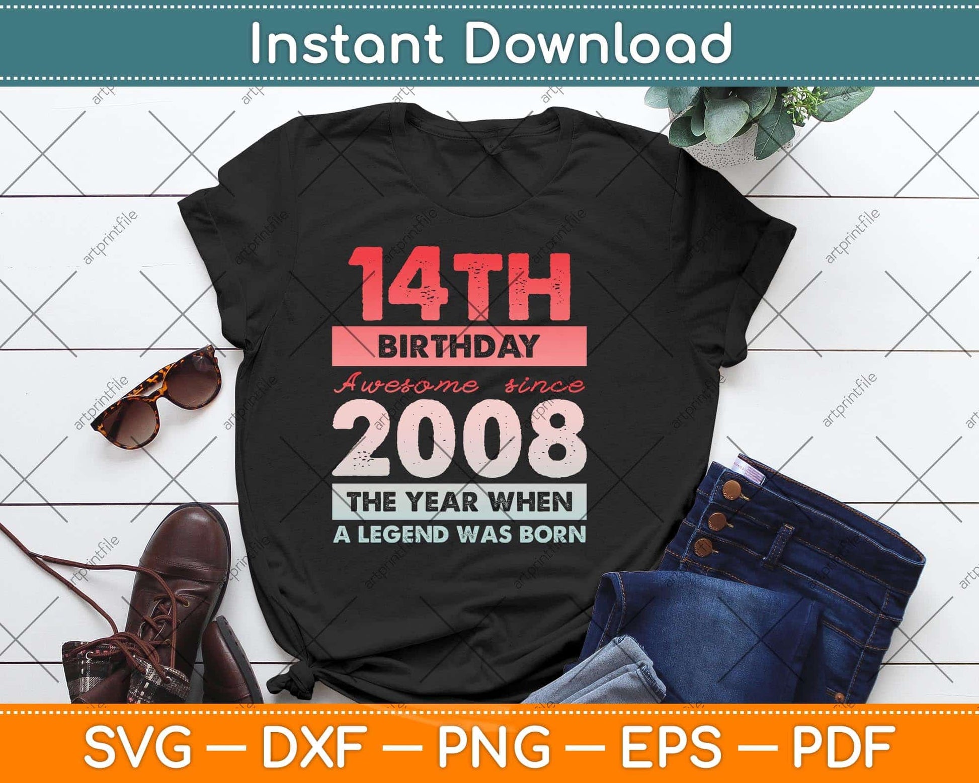 Vintage 2008 Limited Edition 2008 14 years old 14th Birthday Svg Png Dxf Cutting File