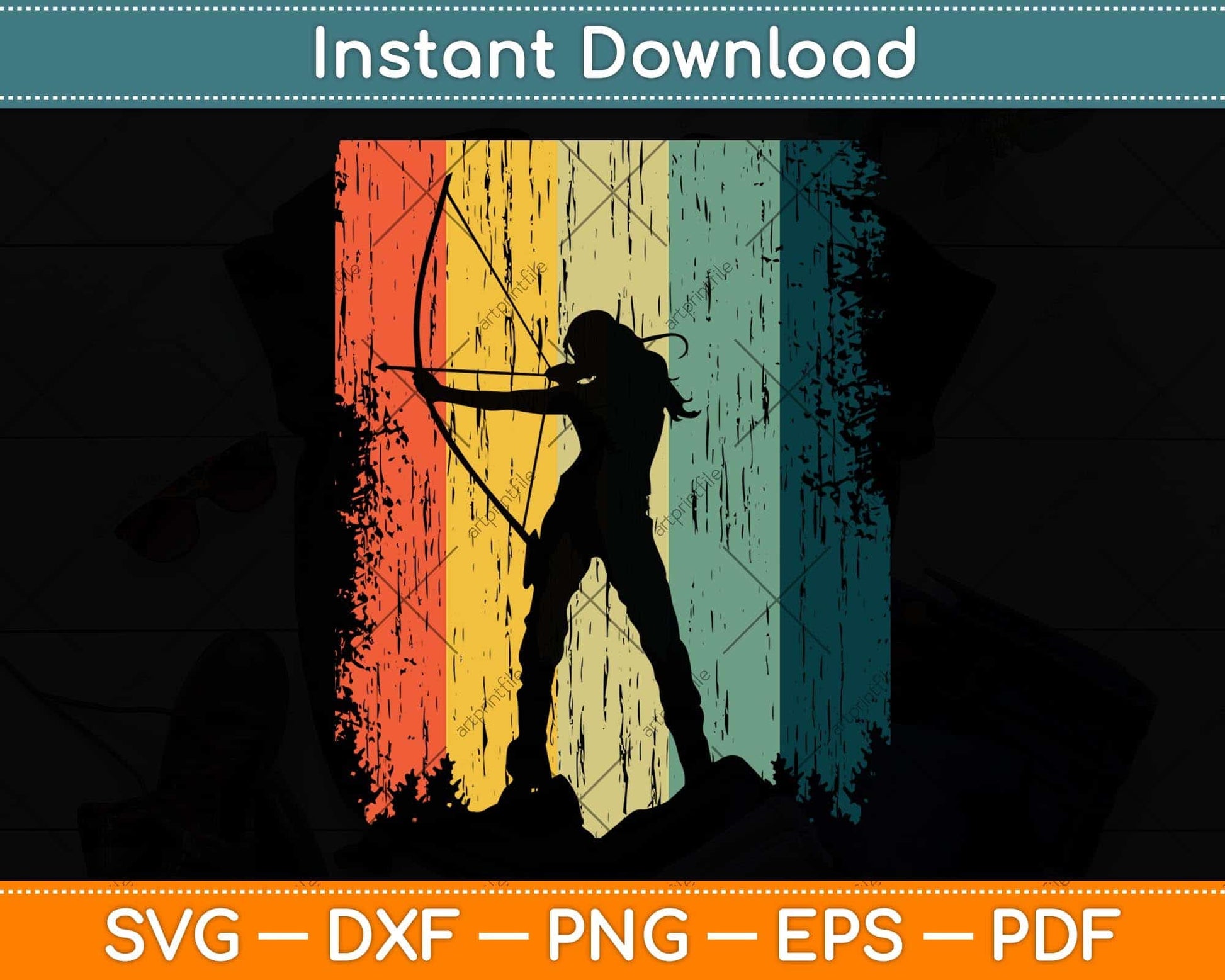 Vintage Archery Bow Hunting Svg Png Dxf Digital Cutting File
