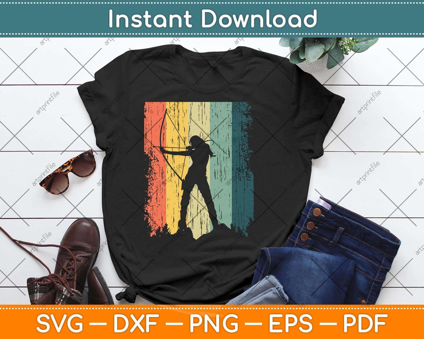 Vintage Archery Bow Hunting Svg Png Dxf Digital Cutting File