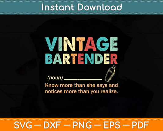 Vintage Bartender Noun Definition Father's Day Svg Png Dxf Digital Cutting File