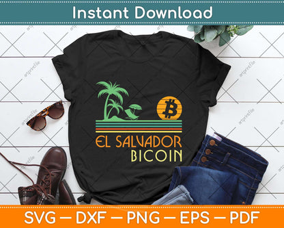 Vintage Beach El Salvador Bitcoin BTC Currency Svg Png Dxf Digital Cutting File