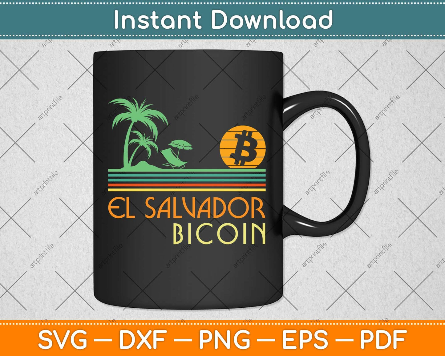 Vintage Beach El Salvador Bitcoin BTC Currency Svg Png Dxf Digital Cutting File