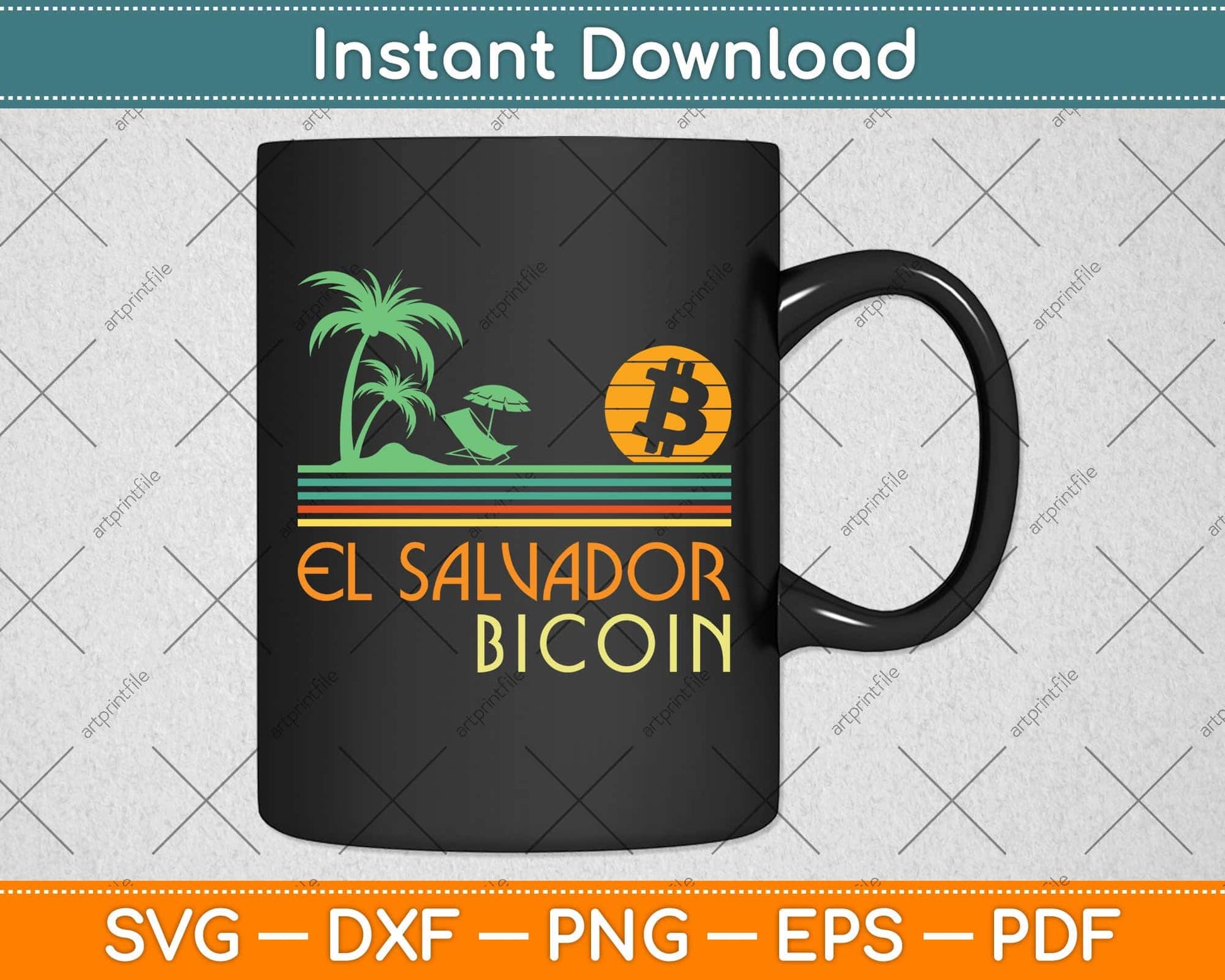 Vintage Beach El Salvador Bitcoin BTC Currency Svg Png Dxf Digital Cutting File