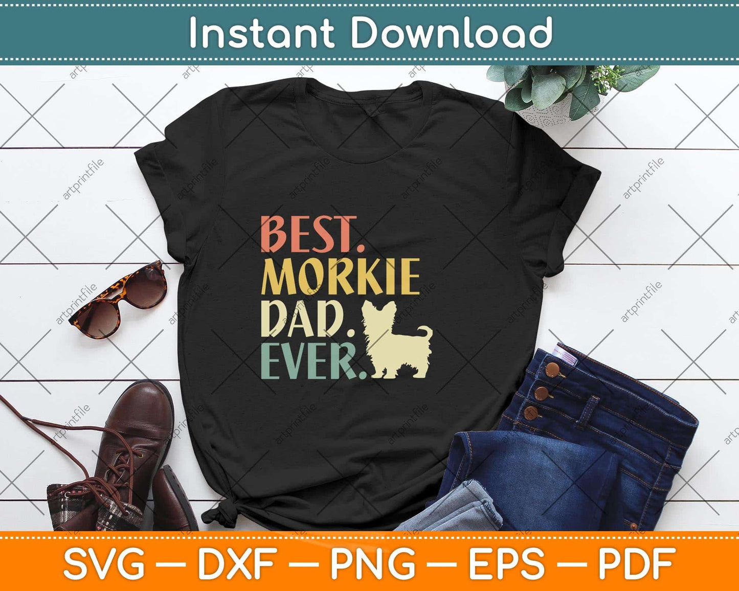 Vintage Best Morkie Dad Ever Dog Fathers Day Svg Png Dxf Digital Cutting File