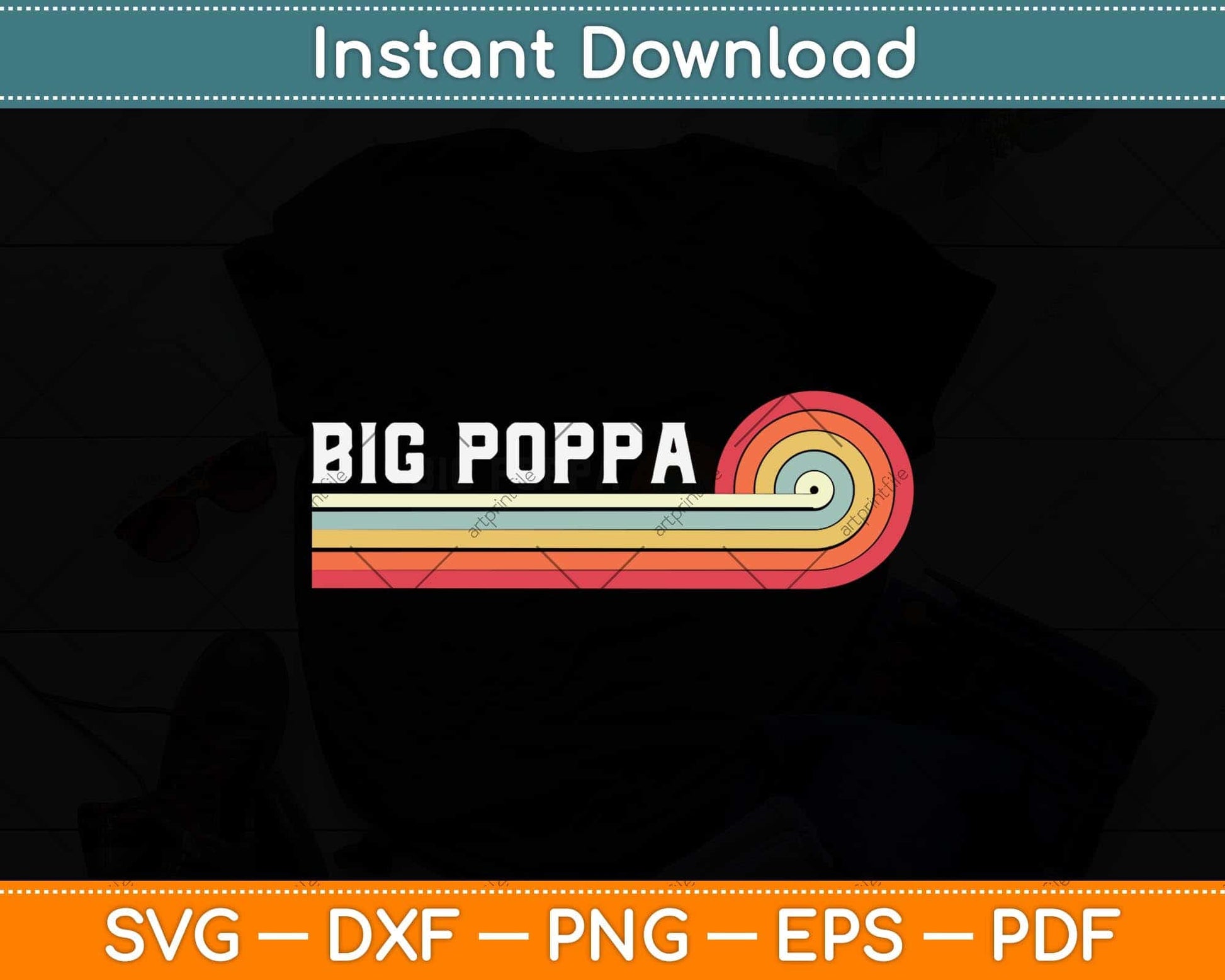 Vintage Big Poppa Hip Hop Dad Fathers Day Svg Png Dxf Digital Cutting File