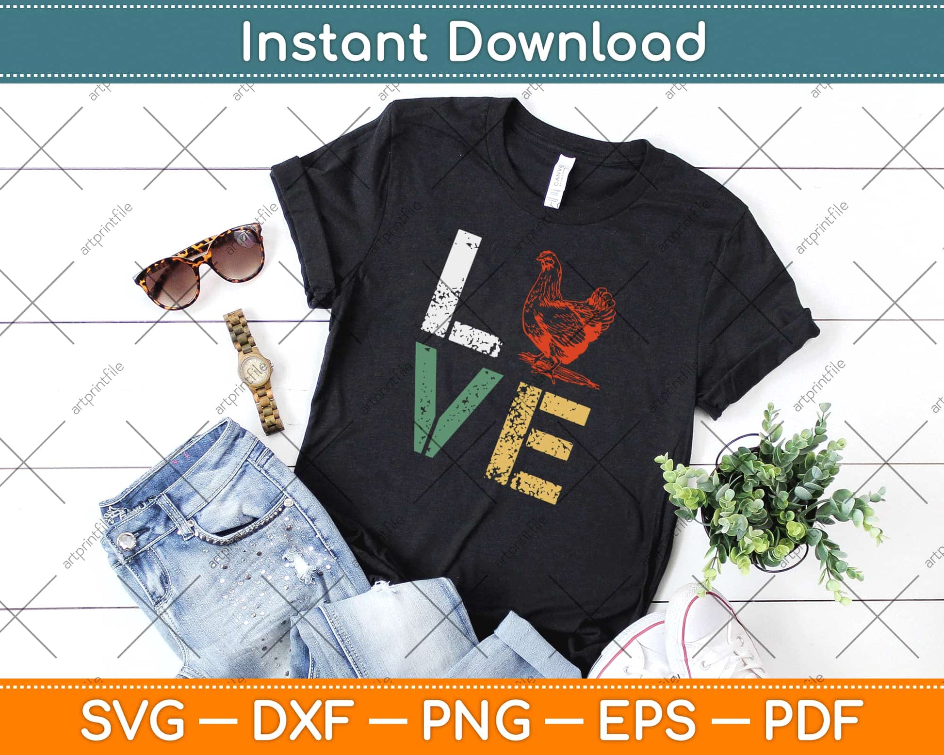 Vintage Chicken Love Poultry Farmer Svg Design Cricut Printable Cutting Files