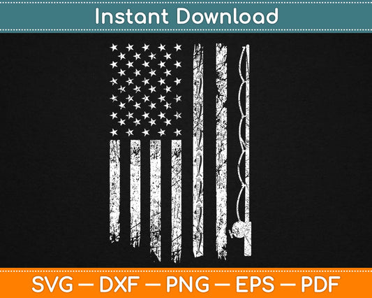 Vintage Fishing Distressed American Flag Svg Design Cricut Printable Cutting Files