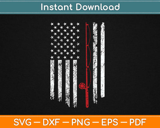 Vintage Fishing Distressed American Flag Svg Png Design Printable Cutting Files