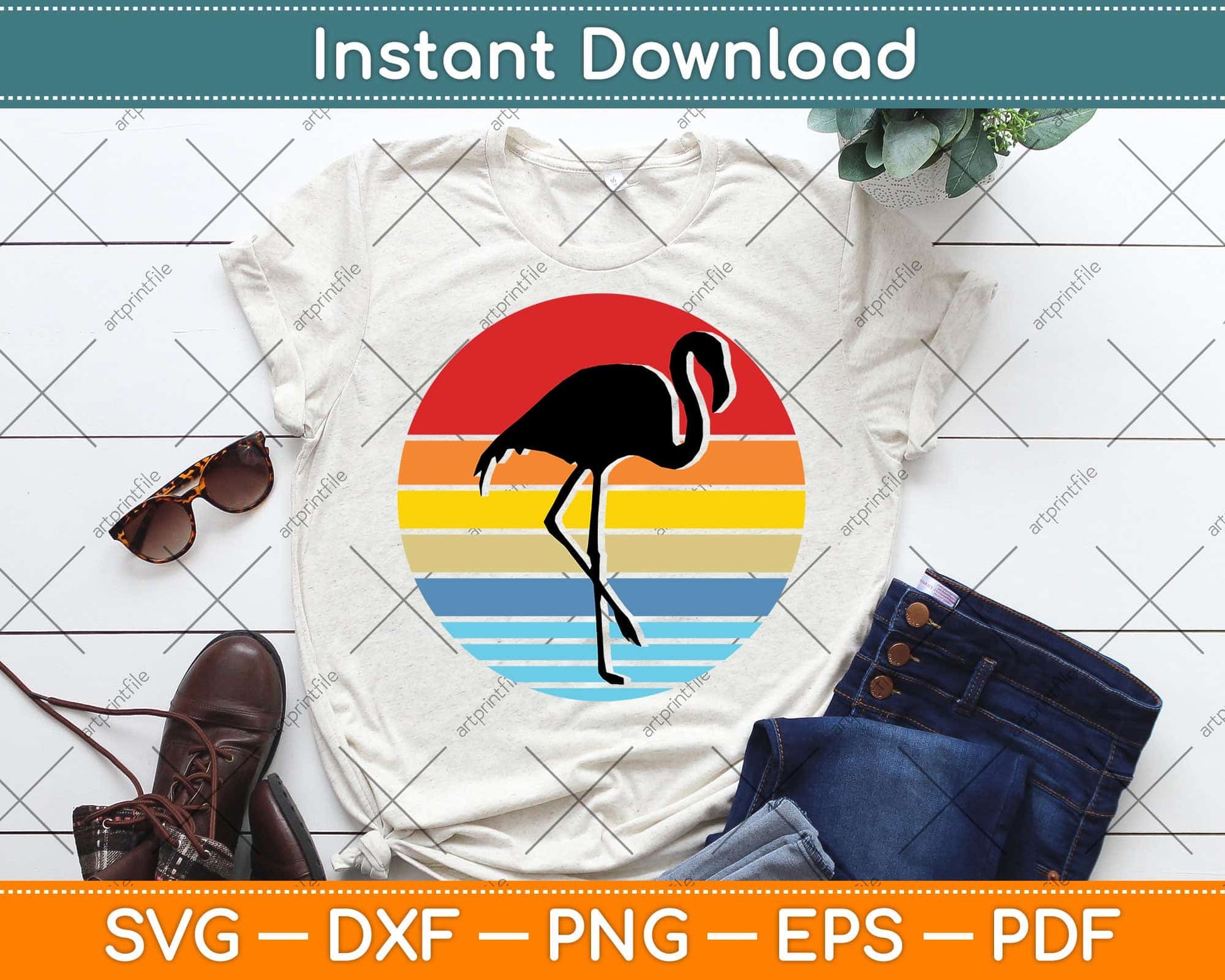 Vintage Flamingo Sunset Pool Party Svg Png Dxf Digital Cutting File