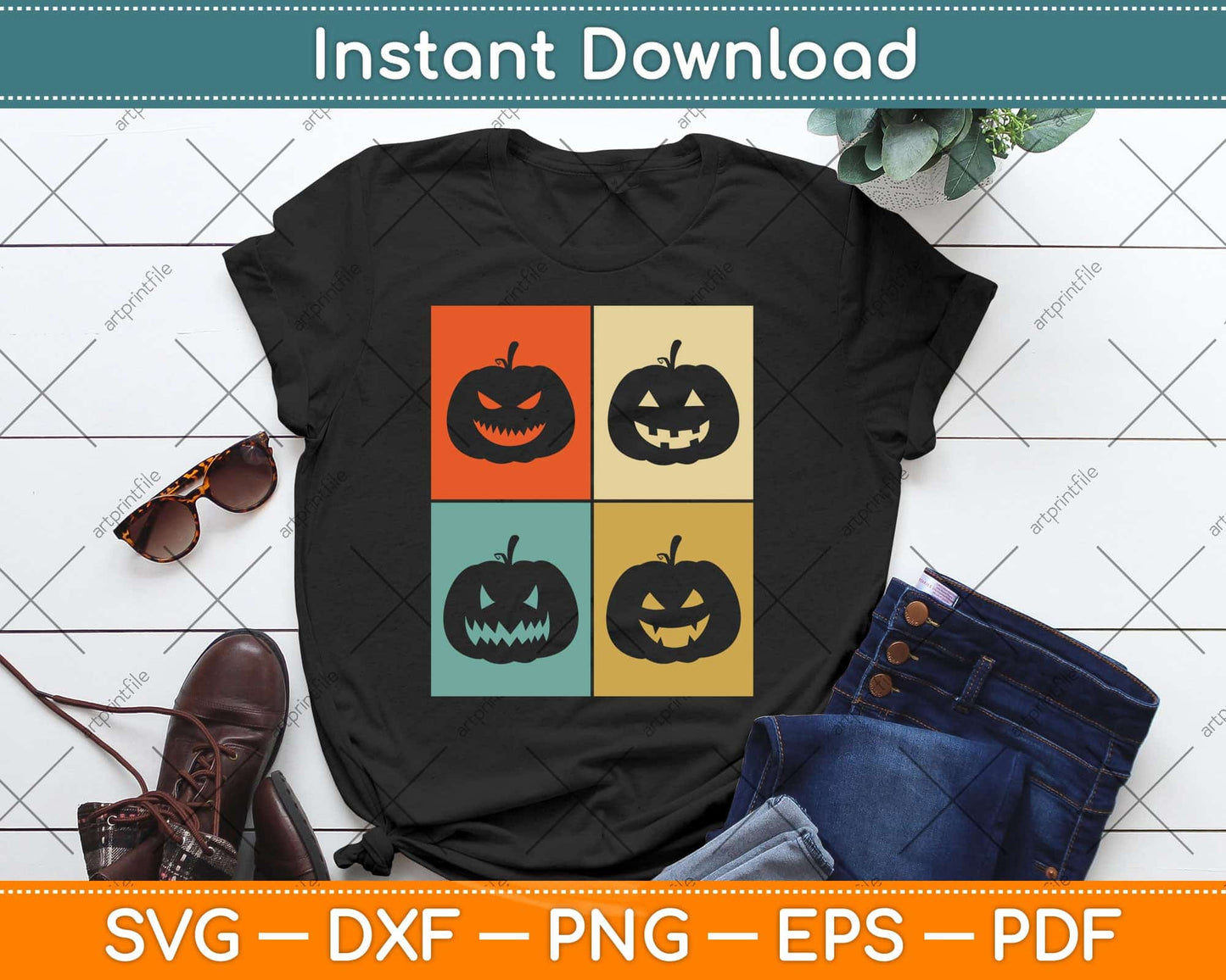 Vintage Halloween Pumpkin Svg Png Dxf Digital Cutting File