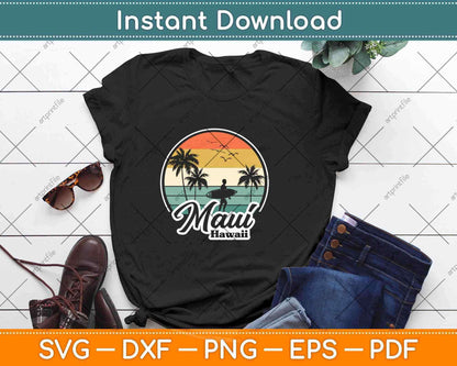 Vintage Maui Hawaii Hawaiian Beach Surfing Svg Png Dxf Digital Cutting File