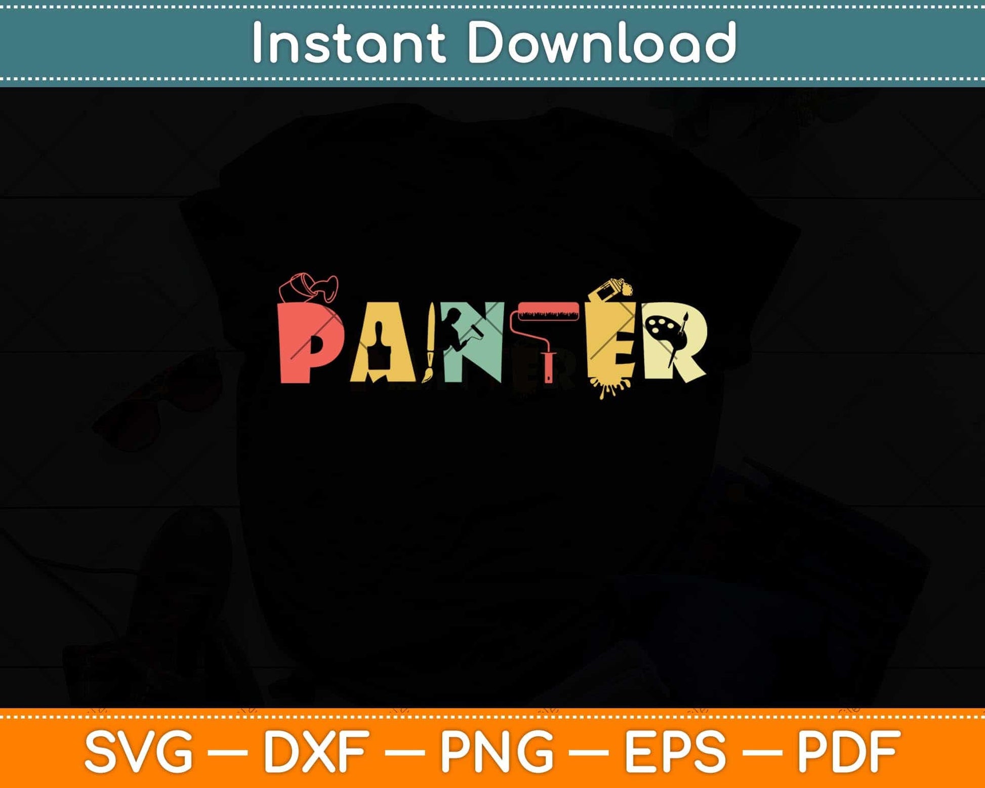 Vintage Painter Painting Craftsman Retro Painter Svg Png Dxf Digital Cutting File