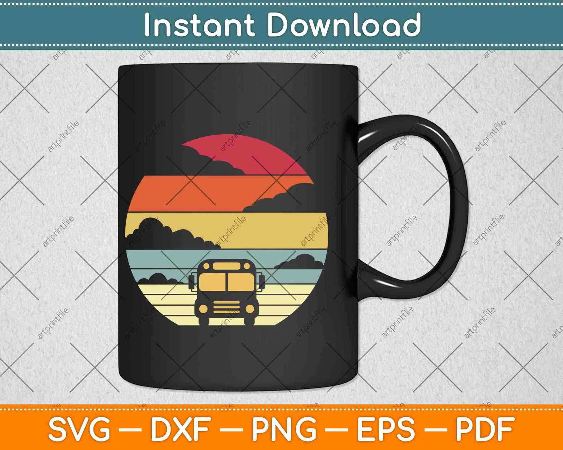 Vintage Retro Style School Bus Driver Svg Design Cricut Printable Cutting Files