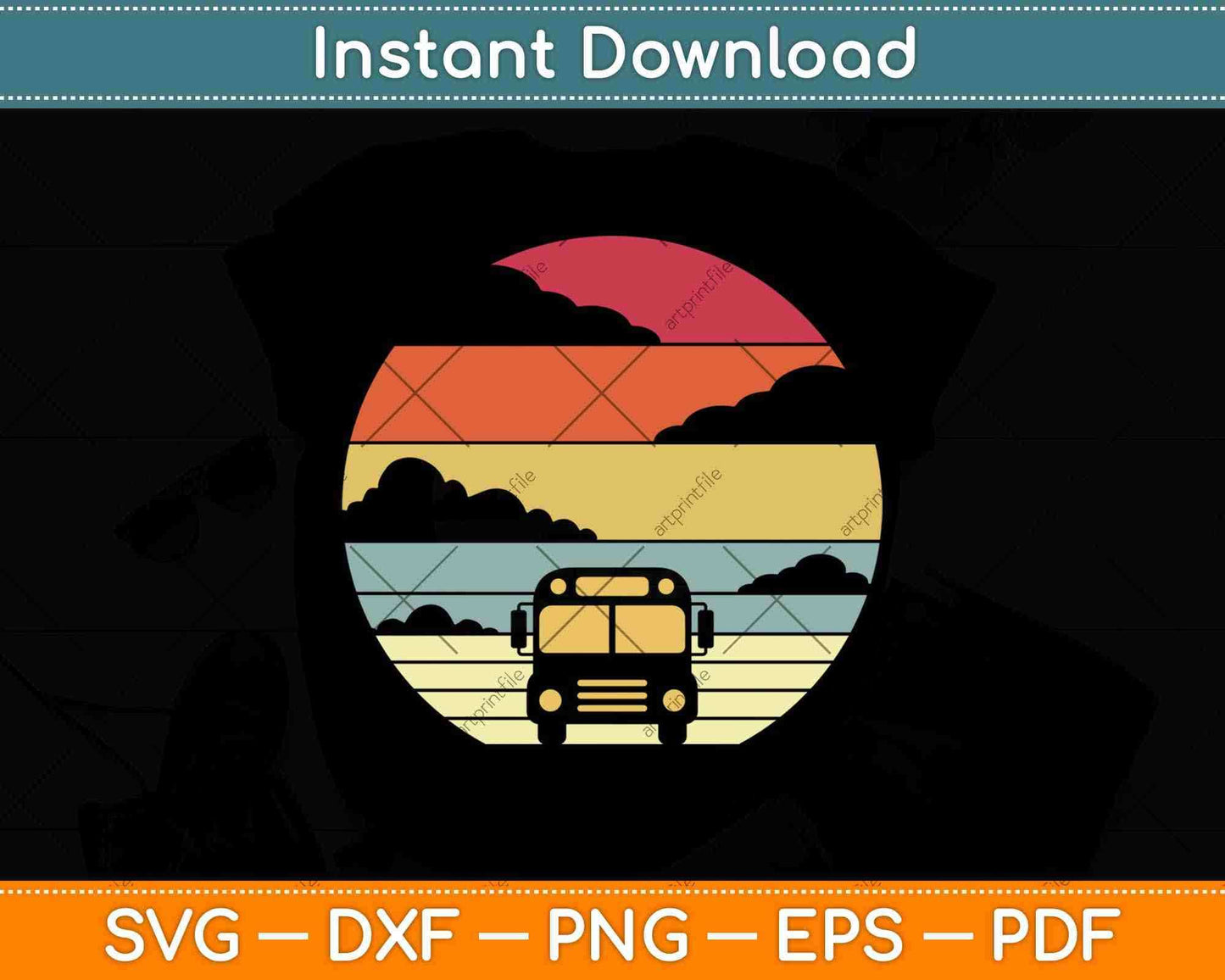 Vintage Retro Style School Bus Driver Svg Design Cricut Printable Cutting Files
