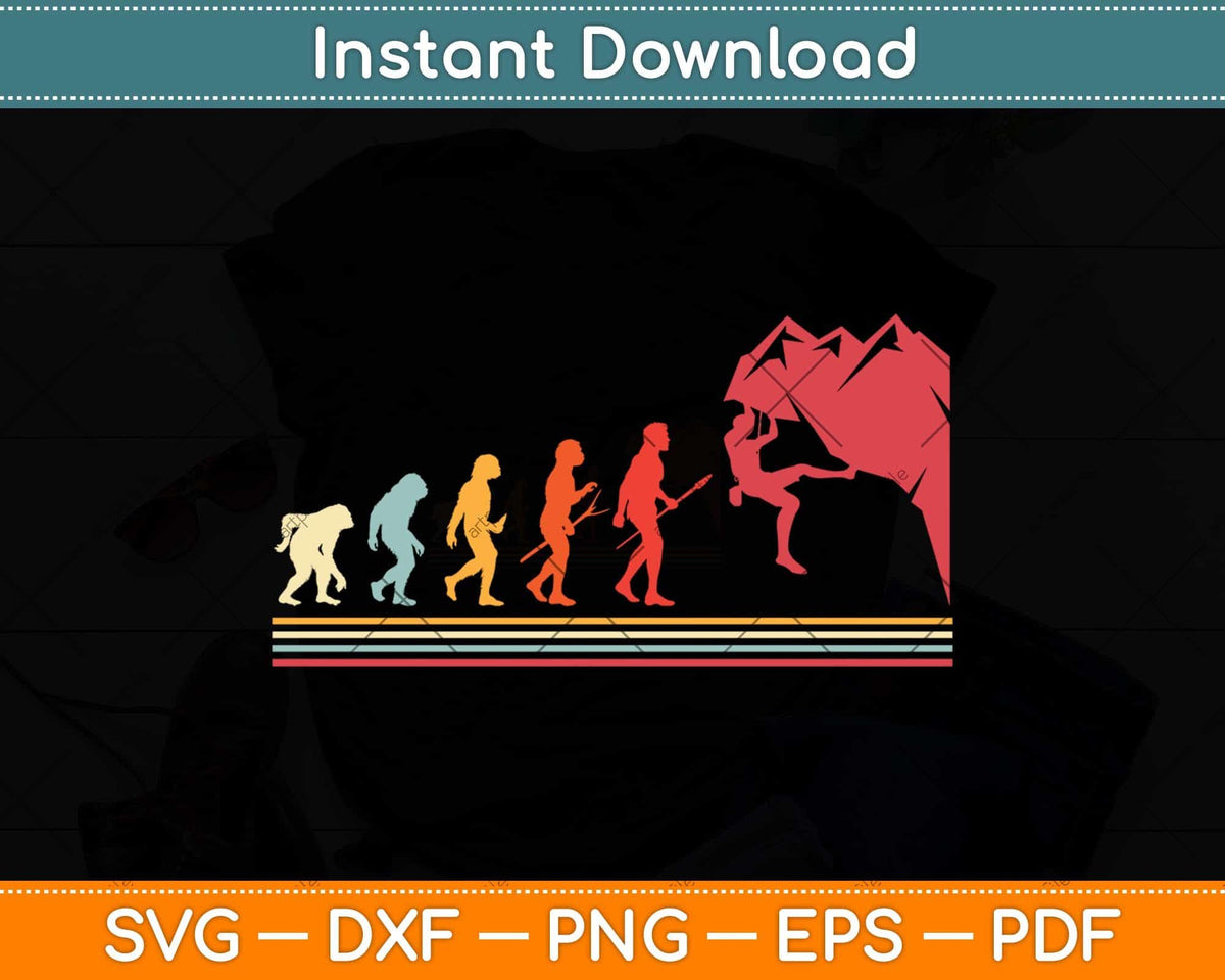 Vintage Rock Climbing Funny Evolution Svg Png Dxf Digital Cutting File