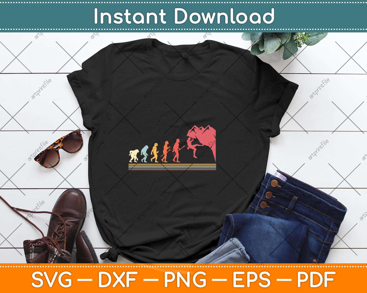Vintage Rock Climbing Funny Evolution Svg Png Dxf Digital Cutting File