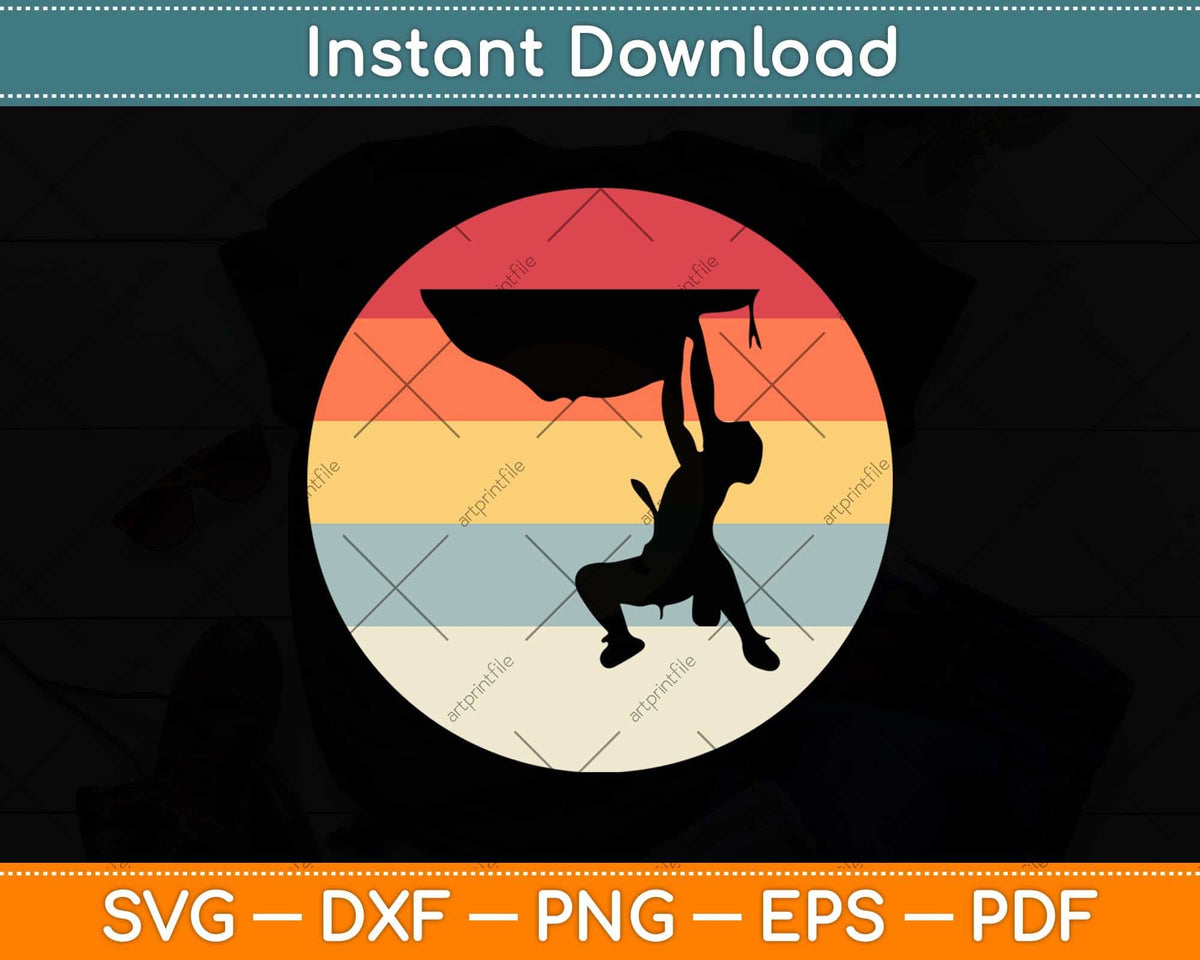 Vintage Style Rock Climbing Retro Bouldering Climber Svg Png Dxf Digital Cutting File