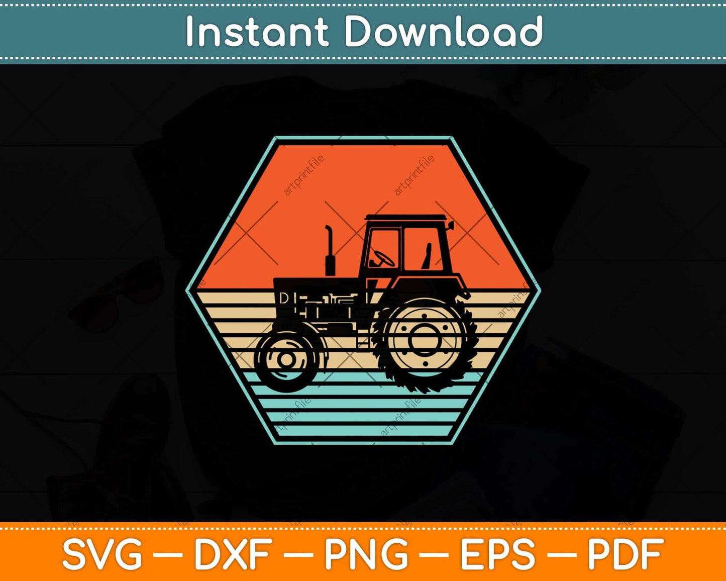 Vintage Tractor Ranch Retro 70s Distressed Farmer Svg Png Dxf Digital Cutting File