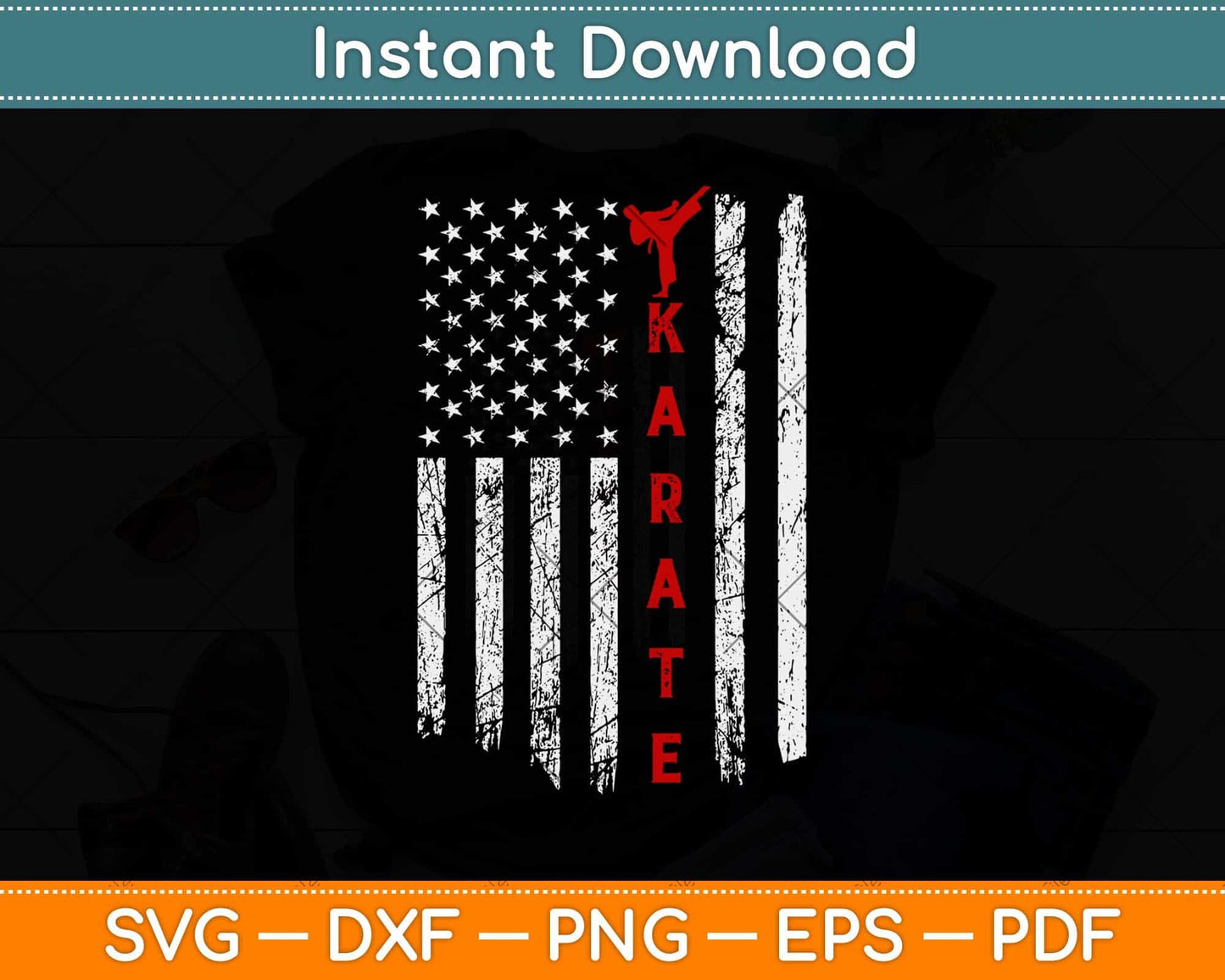 Vintage USA Red White Karate American Flag Svg Design Cricut Cutting Files