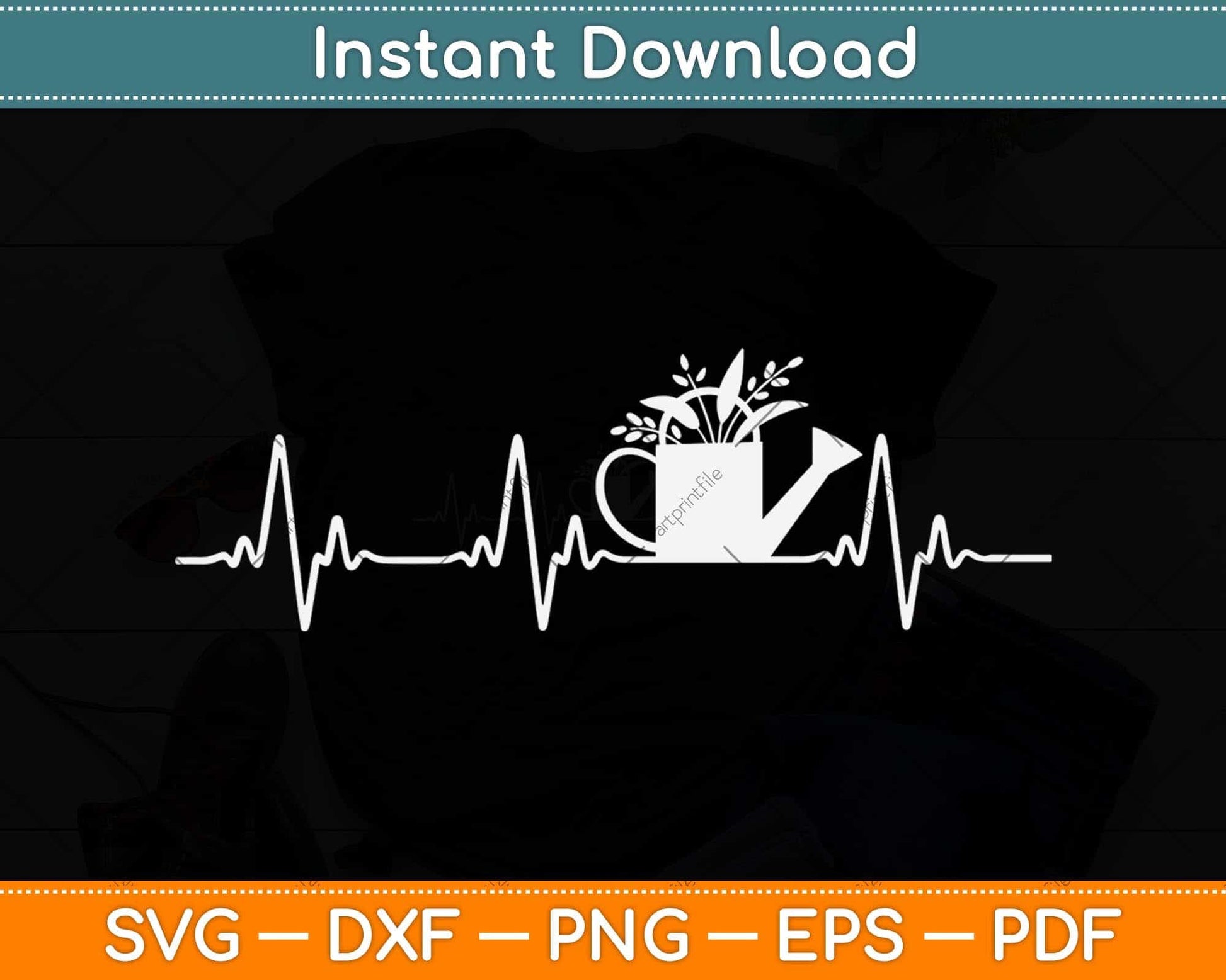 Watering Can Heartbeat Gardening Gardener Svg Png Dxf Digital Cutting File