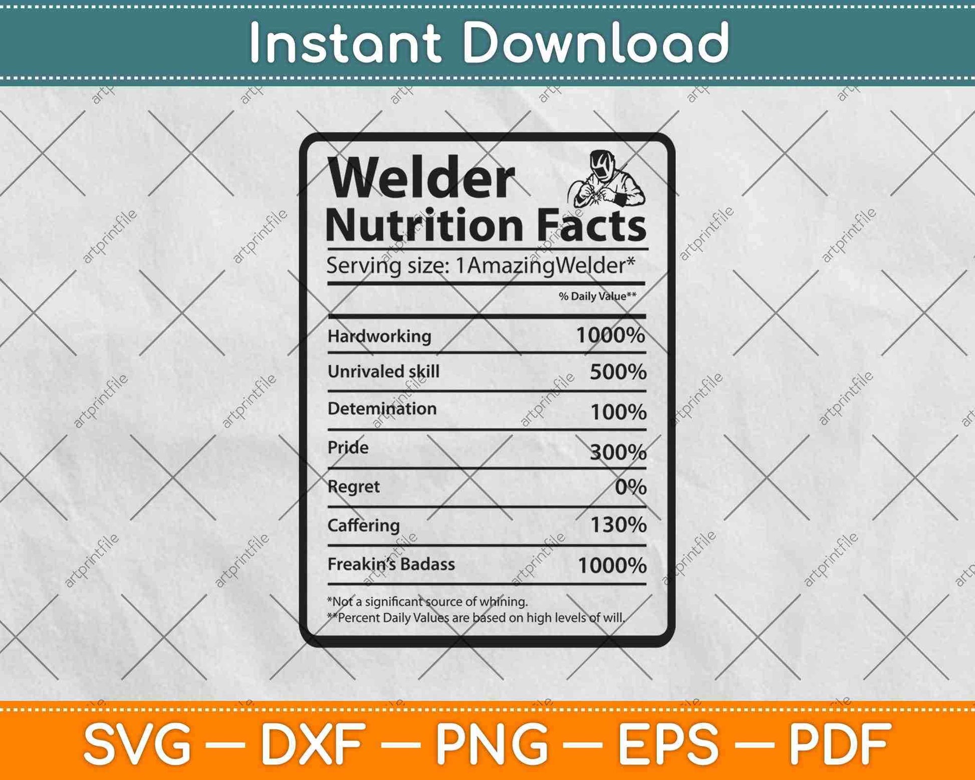 Welder Nutrition Facts Father's Day Svg Png Dxf Digital Cutting Files