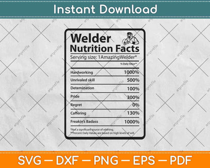 Welder Nutrition Facts Father's Day Svg Png Dxf Digital Cutting Files