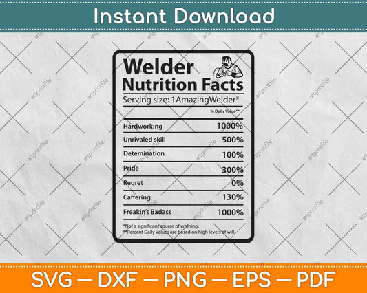 Welder Nutrition Facts Father's Day Svg Png Dxf Digital Cutting Files
