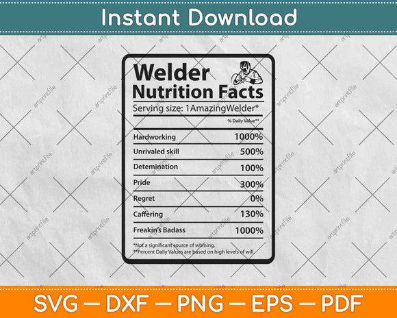 Welder Nutrition Facts Father’s Day Svg Png Dxf Digital 