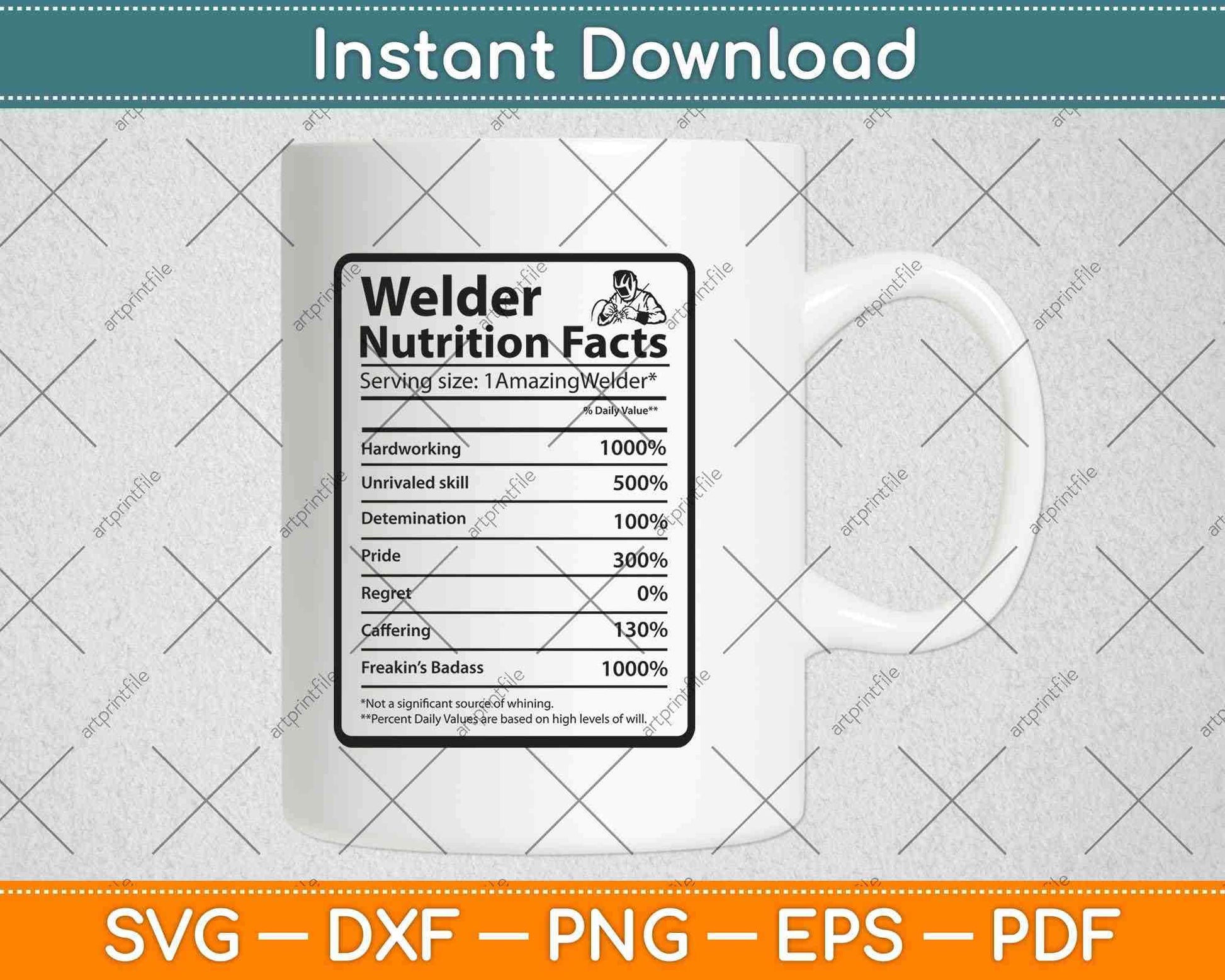 Welder Nutrition Facts Father's Day Svg Png Dxf Digital Cutting Files