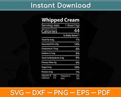 Whipped Cream Nutrition Facts Thanksgiving Gift Leg Day Svg Design