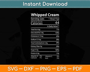 Whipped Cream Nutrition Facts Thanksgiving Gift Leg Day Svg 