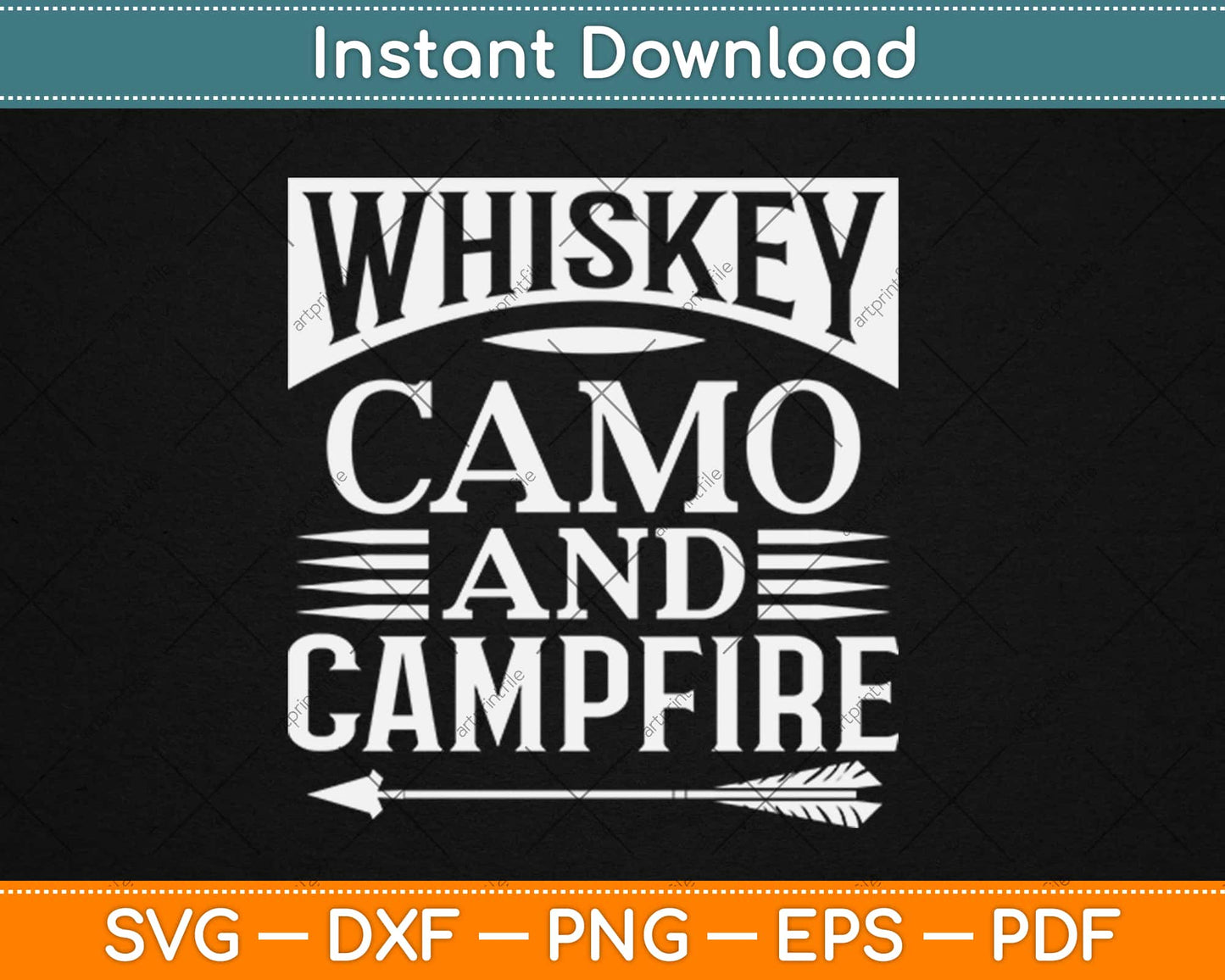 Whiskey Camo and Campfire Drinking Camping Svg Design Cricut Cutting Files