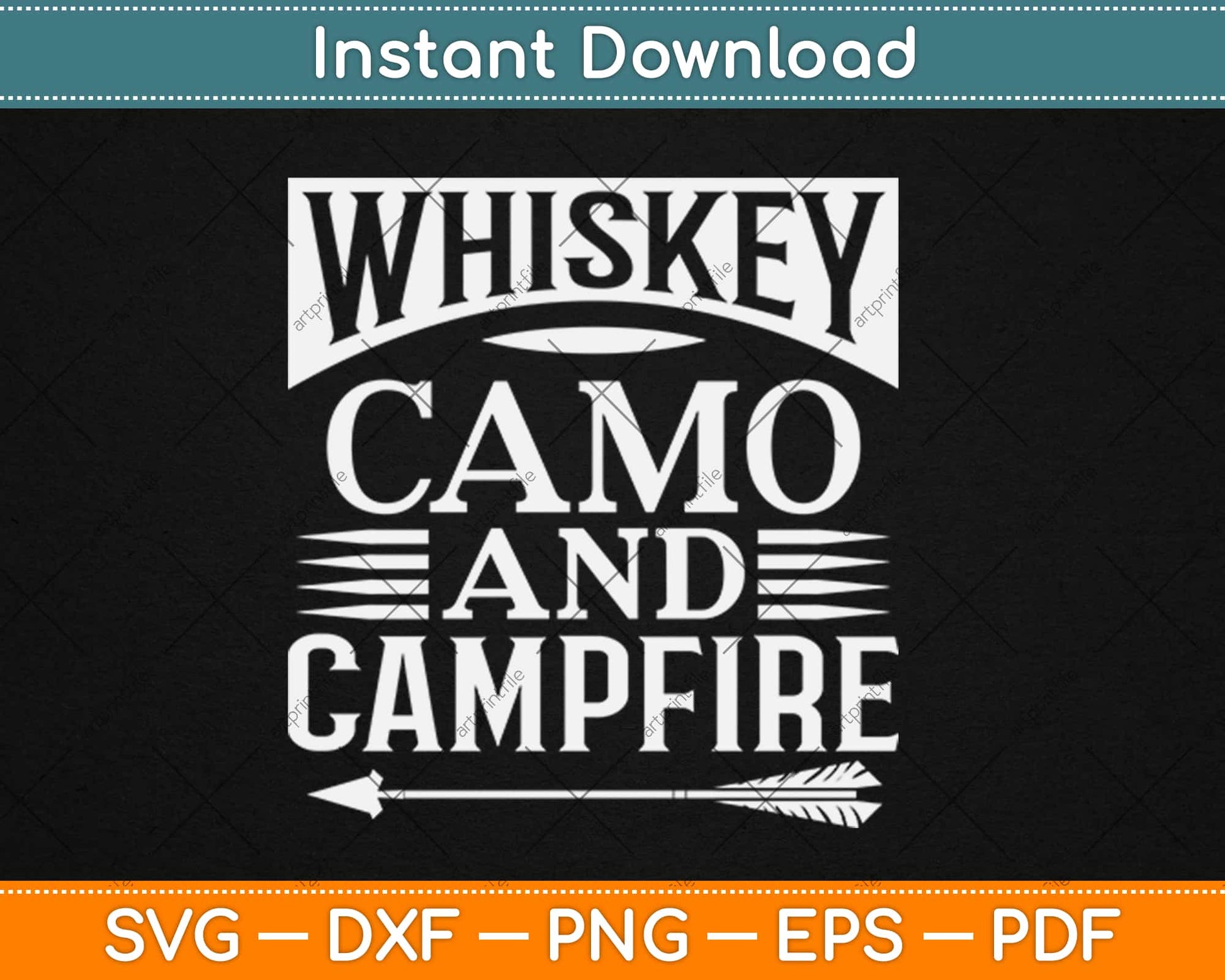 Whiskey Camo and Campfire Drinking Camping Svg Design Cricut Cutting Files