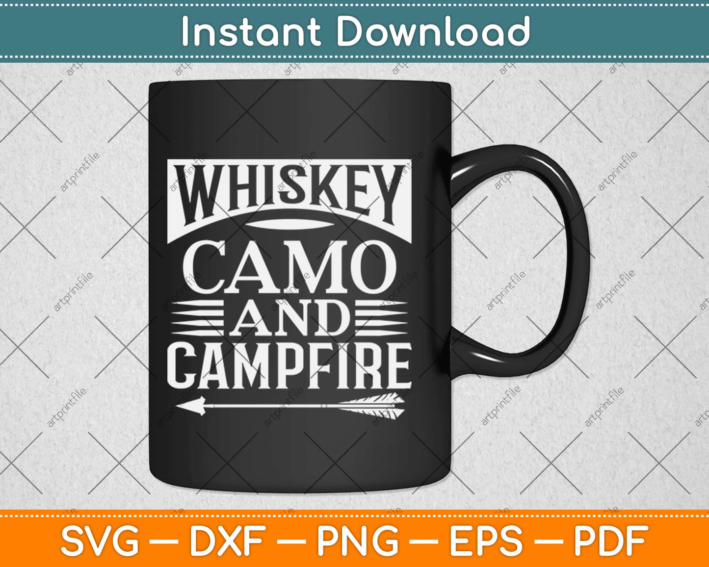 Whiskey Camo and Campfire Drinking Camping Svg Design Cricut Cutting Files