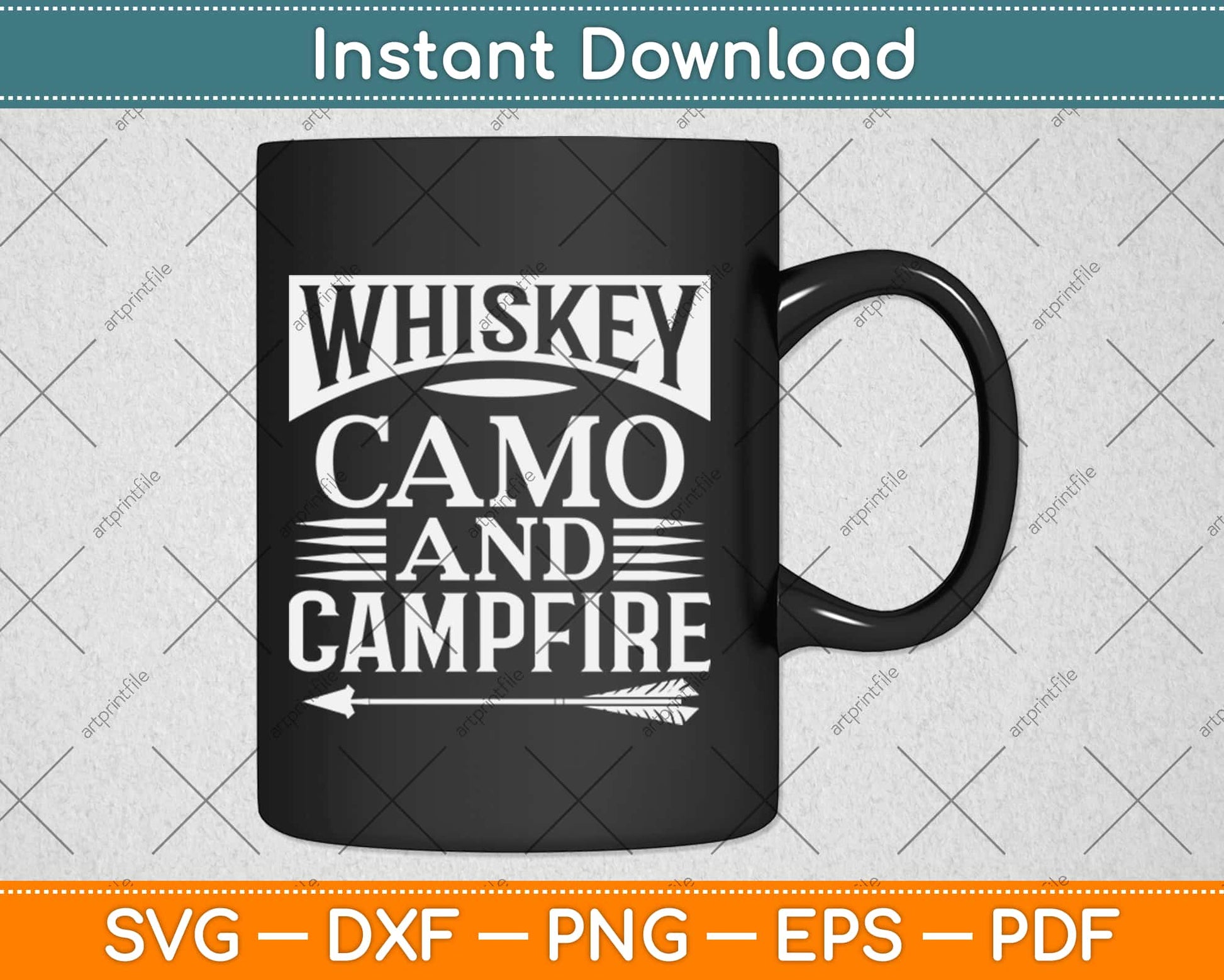 Whiskey Camo and Campfire Drinking Camping Svg Design Cricut Cutting Files