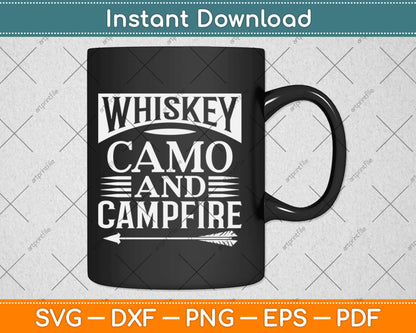 Whiskey Camo and Campfire Drinking Camping Svg Design Cricut Cutting Files