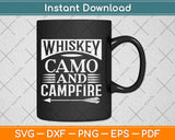 Whiskey Camo and Campfire Drinking Camping Svg Design Cricut