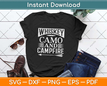Whiskey Camo and Campfire Drinking Camping Svg Design Cricut Cutting Files
