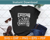 Whiskey Camo and Campfire Drinking Camping Svg Design Cricut
