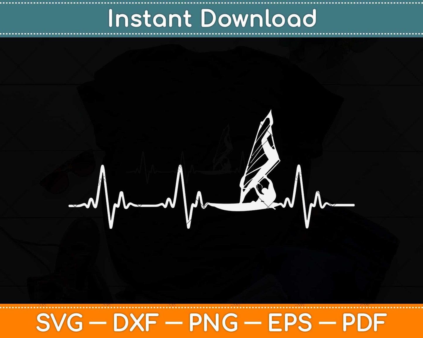 Windsurfing - Heartbeat Svg Png Dxf Digital Cutting File
