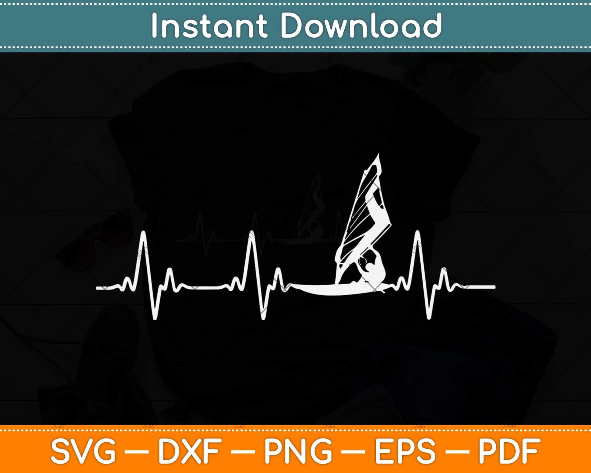 Windsurfing - Heartbeat Svg Png Dxf Digital Cutting File