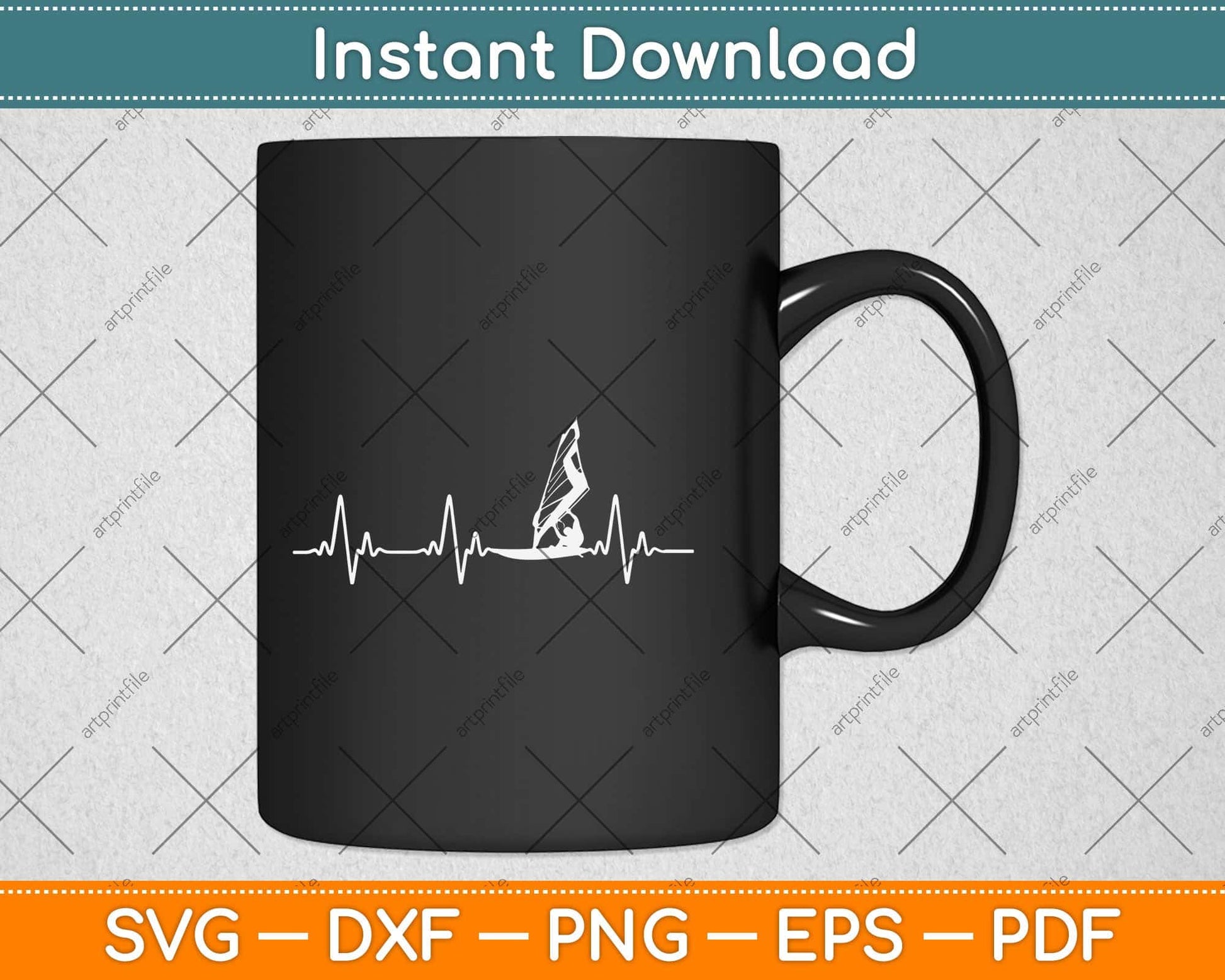 Windsurfing - Heartbeat Svg Png Dxf Digital Cutting File