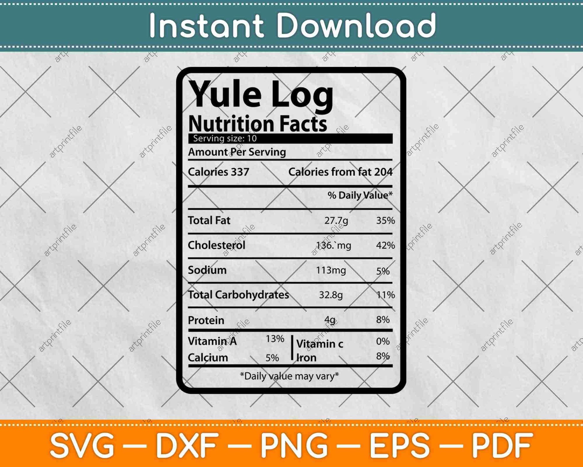 Yule Log Nutrition Facts Thanksgiving Svg Png Dxf Digital Cutting File