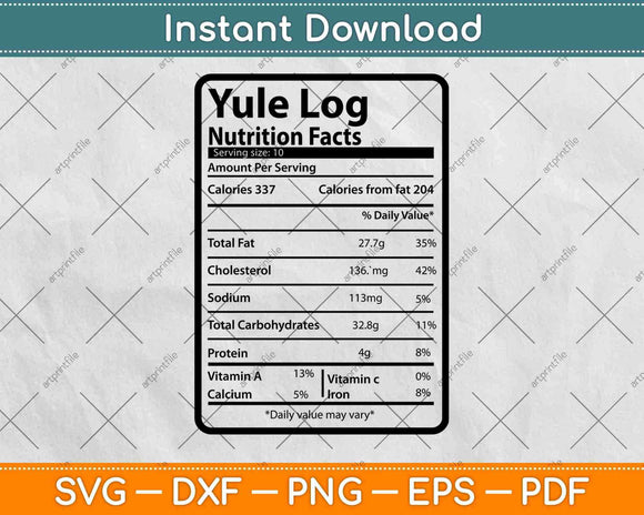 Yule Log Nutrition Facts Thanksgiving Svg Png Dxf Digital 
