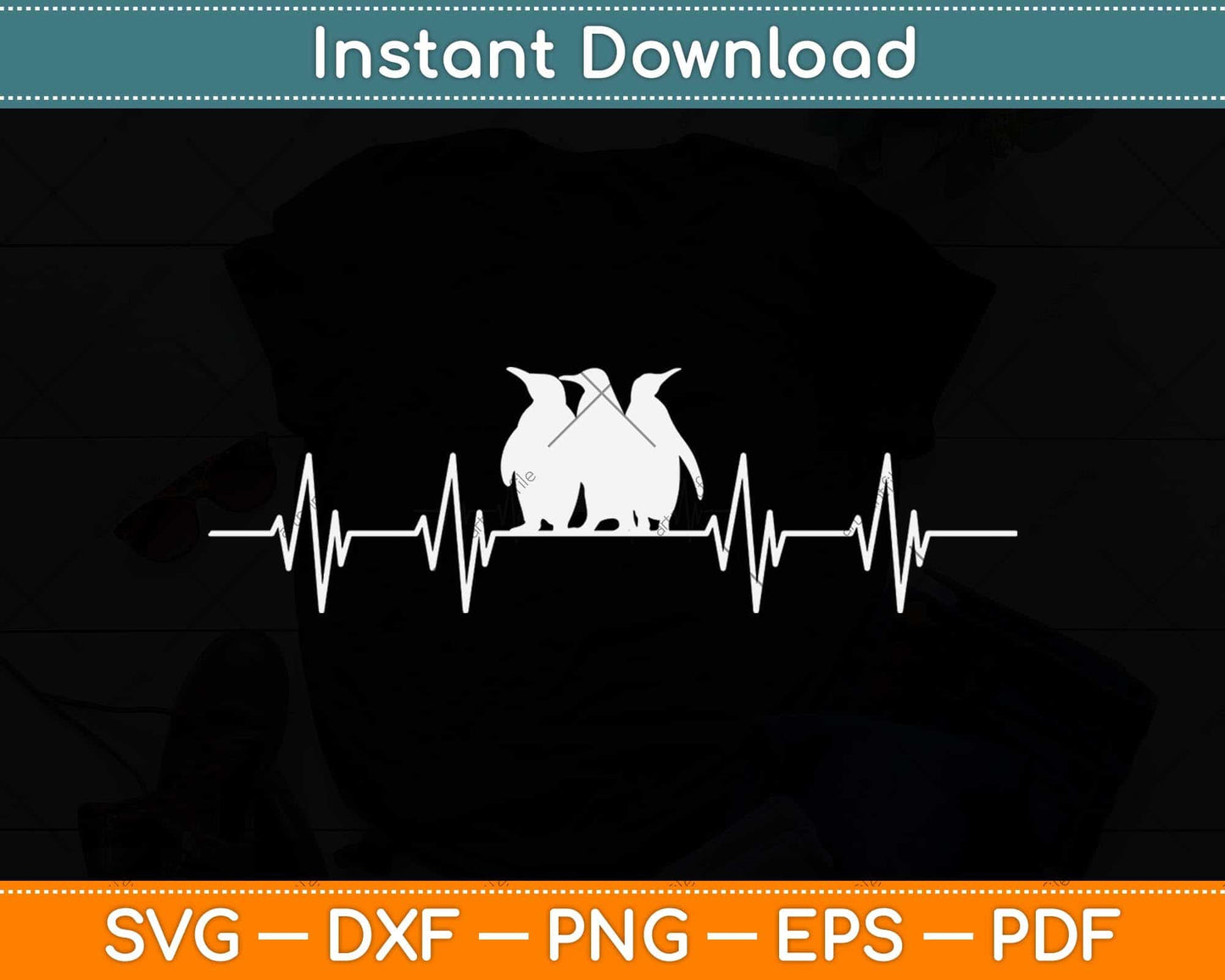 Zoo Animal Penguin Heartbeat Svg Png Dxf Digital Cutting File